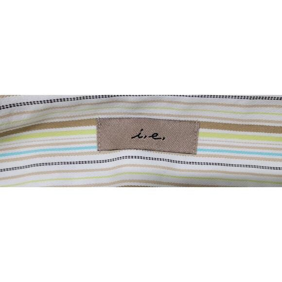 I.E. Tan Lime Green Striped Flat Front Cropped Pants 10 Lightweight Stretch Soft - Picture 3 of 5